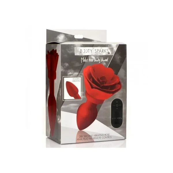 Booty Sparks 28X Rechargeable Silicone Vibrating Rose Anal Plug with Remote Control