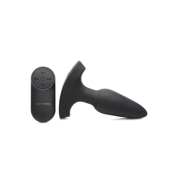 Booty Sparks Laser F... Me Rechargeable Silicone Anal Plug with Remote Control - Small - Black with Red Light