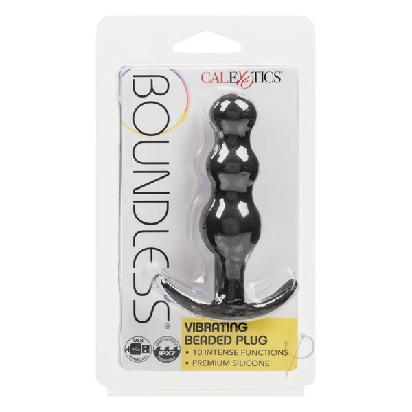 Boundless Vibrating Beaded Plug Rechargeable Silicone Anal Plug - Black