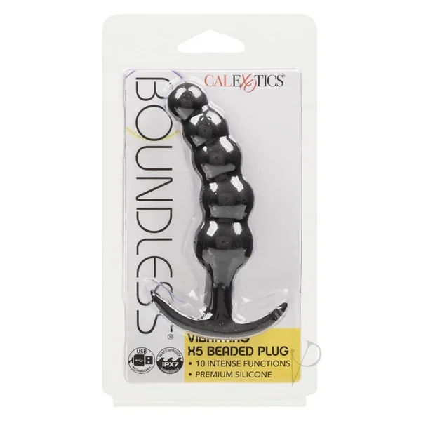 Boundless Vibrating X5 Beaded Plug Rechargeable Silicone Anal Plug - Black