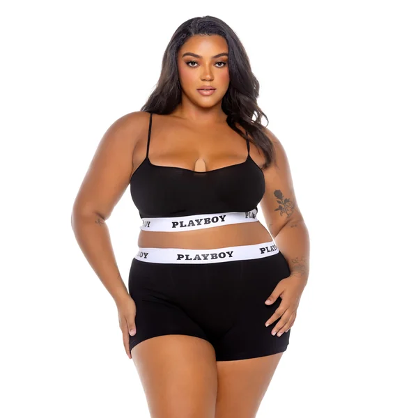 Bunny Sport Lounge Bralette Bra Set Jersey Knit Black Plus Size