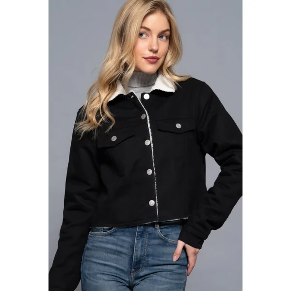 Button Closure Sherpa-lined Twill Jacket