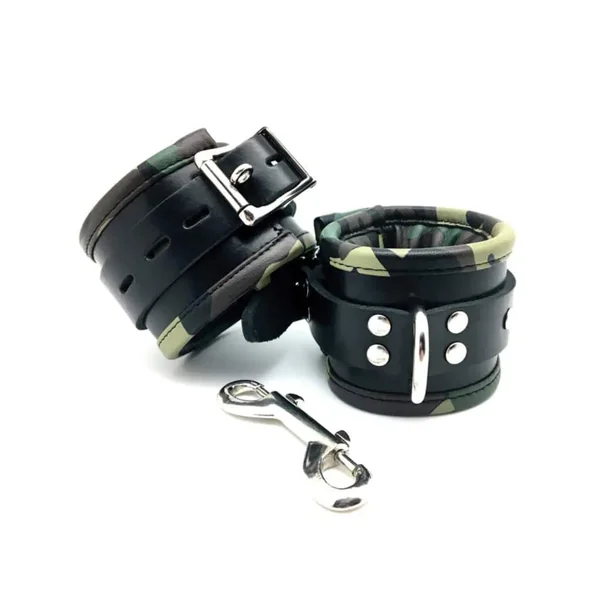 Buy Sensual Sin Leather Padded Wrist Cuffs - Camo Piping