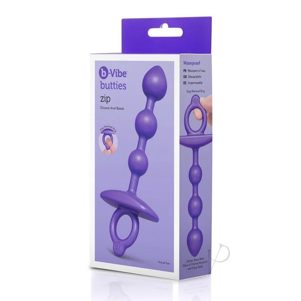 B-Vibe Butties Zip Silicone Anal Beads - Purple