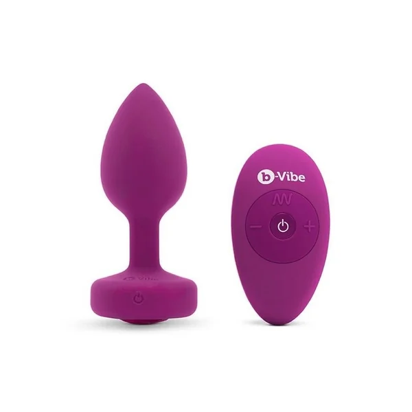 B-Vibe Vibrating Jewel Plug Rechargeable Silicone Anal Plug with Remote – Small/Medium – Fuchsia