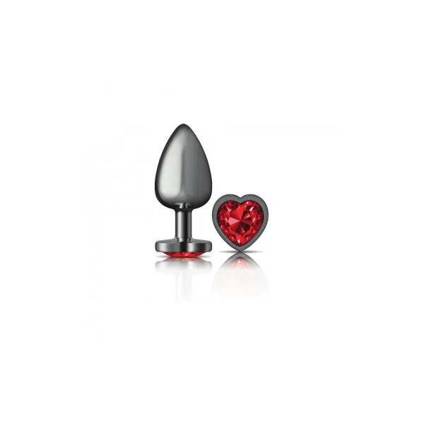 Cheeky Charms - Gunmetal Metal Butt Plug - Heart - Dark Red - Large