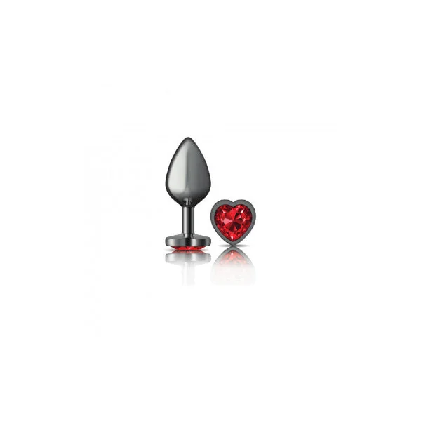 Cheeky Charms - Gunmetal Metal Butt Plug - Heart - Dark Red - Medium
