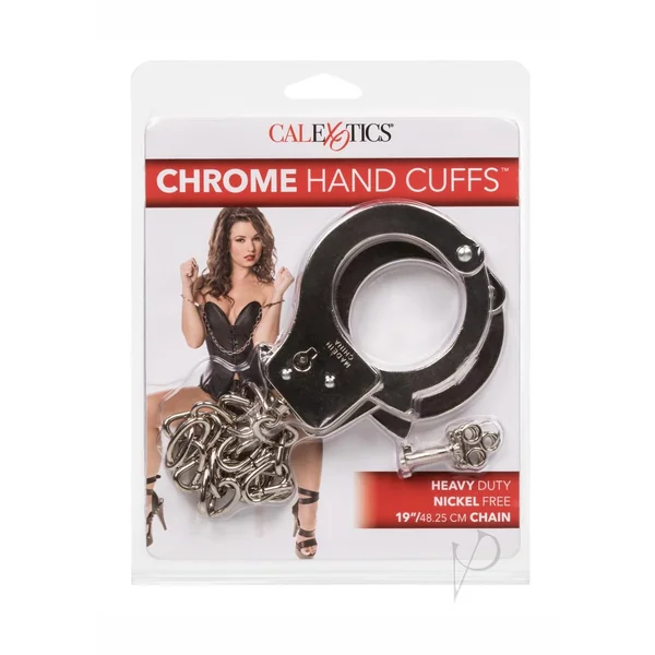 Chrome Hand Cuffs with Chain - Silver