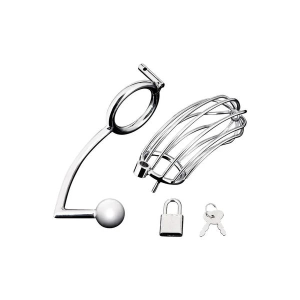 Cock Cage With Anal Stimulator – Stainless Steel