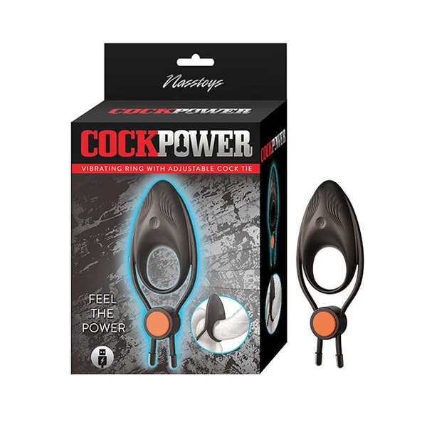 Cock Power Vibrating Ring w/Adjustable Cock Tie - Black