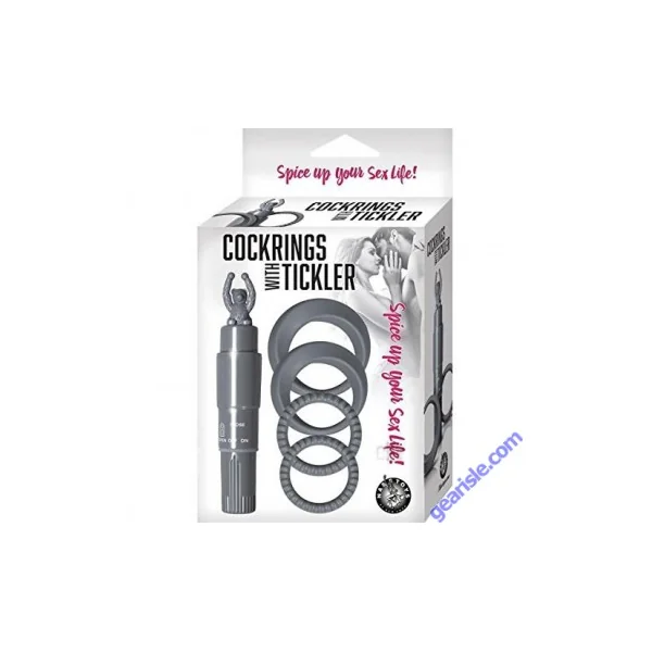 Cock Rings With Tickler Vibrator Grey