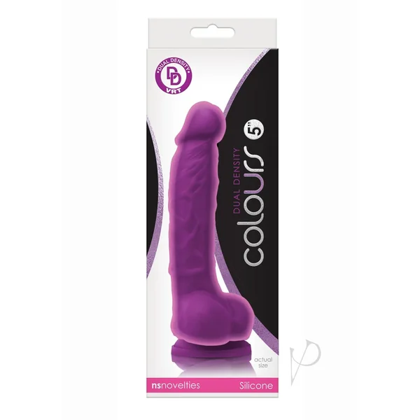 Colours Dual Density Silicone Dildo 5in - Purple