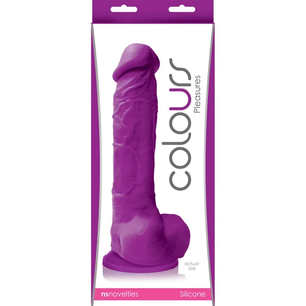 Colours Pleasures Realistic Silicone Dong With Balls Purple 8 Inch