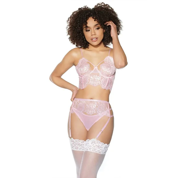 Coquette - 21505 - Bra Garter Belt & Panty Set - Pink