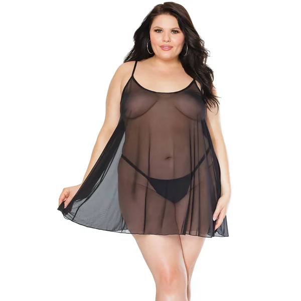 Coquette - 22109 PLUS - Mesh Chemise - Black - OS/XL