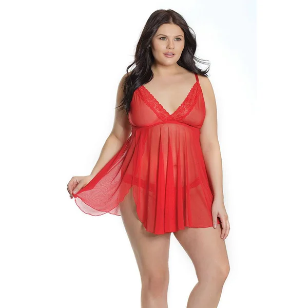 Coquette - 2571X - Babydoll & Thong Set - Red - OS/XL