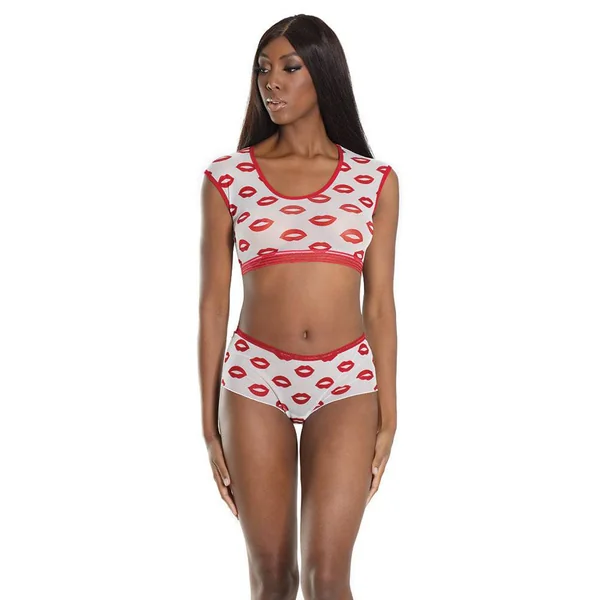 Coquette - 2573 - Crop Top & Booty Short - Red/White - OS