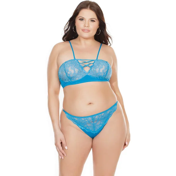Coquette - 7233X- Bra & Thong Set - Blue - OSXL