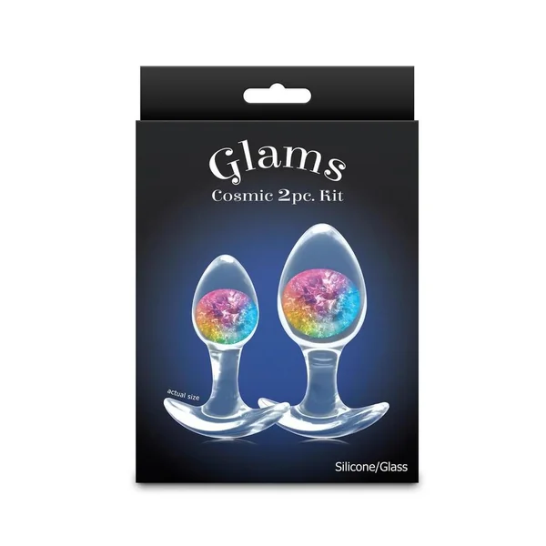 Cosmic Glams Silicone Anal Plug Kit (2pc Set) - Rainbow
