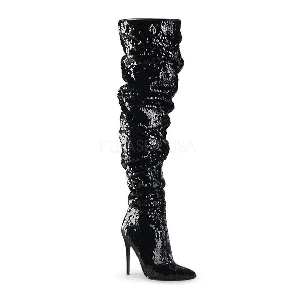 COURTLY-3011 Thigh Boot | Black Sequins