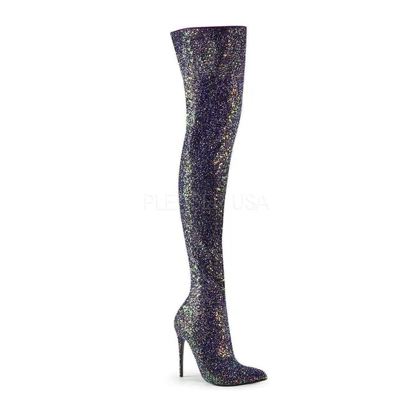 COURTLY-3015 Thigh Boot | Black Glitter