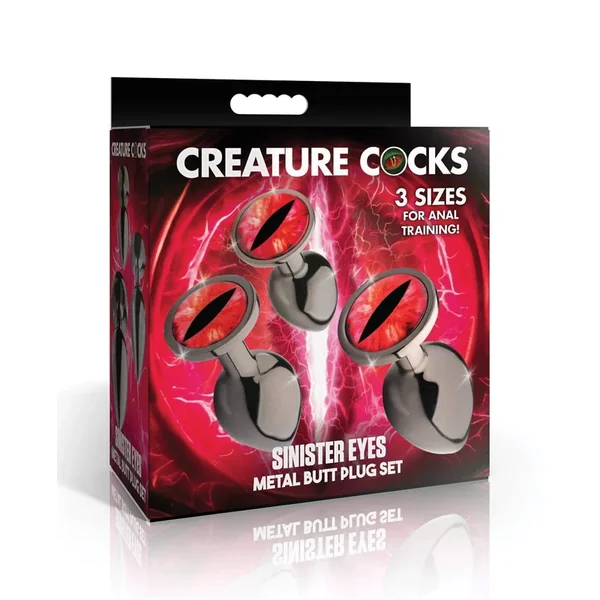 Creature Cocks – Sinister Eyes Red Eye Metal Butt Plug Set