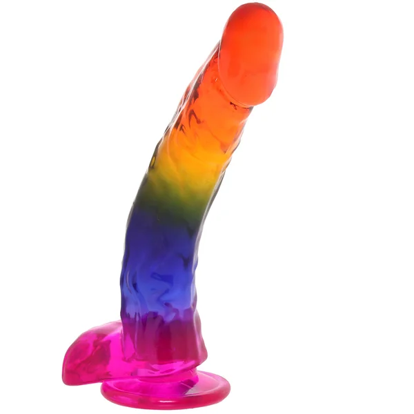 Crystal Jellies 9.5 Inch Cock & Balls Dildo in Rainbow