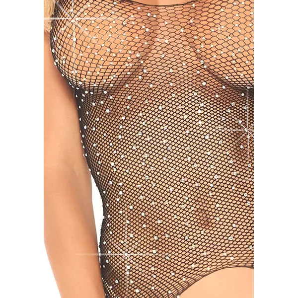 Crystalized Fishnet Tank Bodystocking - Black - 1x/ 2x