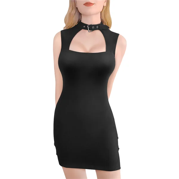 Cyber Goth Bodycon Collared Mini Dress