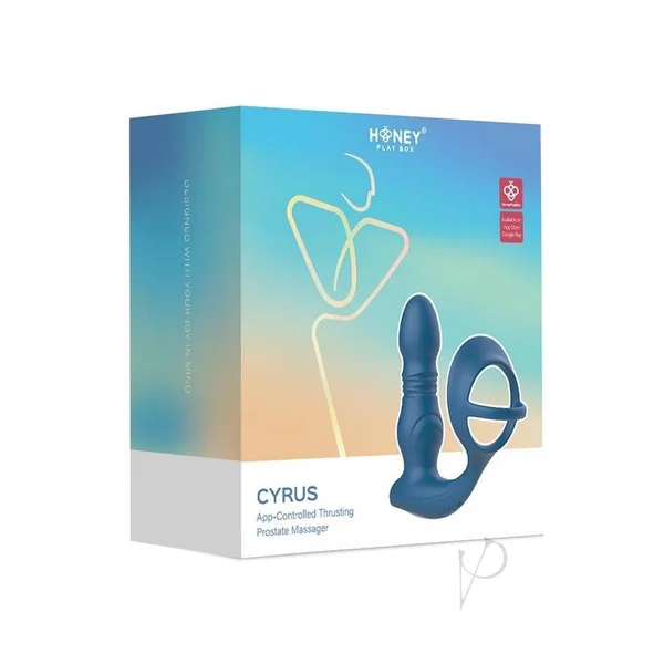 Cyrus App Control Thrusting Rechargeable Prostate Massager with Cock Ring - Blue