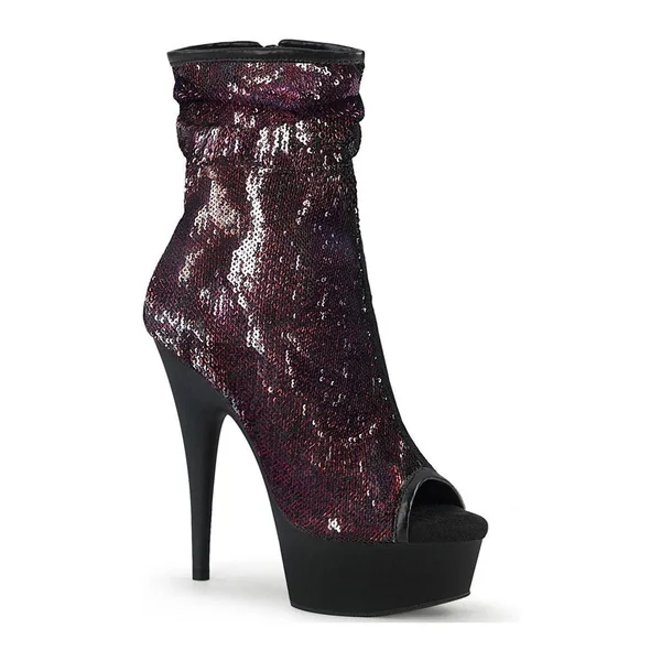 DELIGHT-1008SQ Exotic Boot | Burgundy Sequins