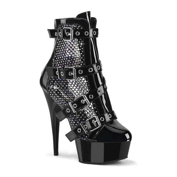 DELIGHT-1013RM Black Patent Ankle Boot