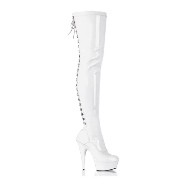 DELIGHT-3063 White Patent Thigh Boot