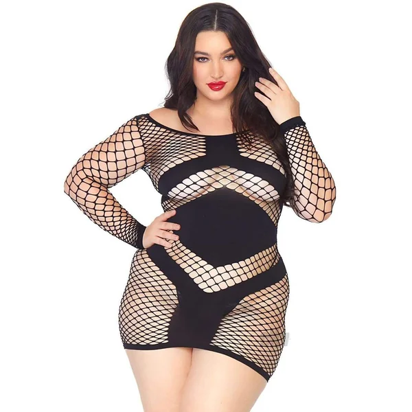 Diamond Net Mini Dress - Queen Size - Black