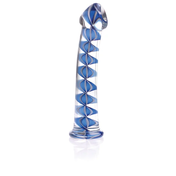Don Wand Blue and White Helix Rocket Glass Dildo