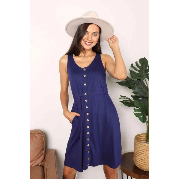 Double Take Button Front Empire Waist Sleeveless Slit Magic Dress