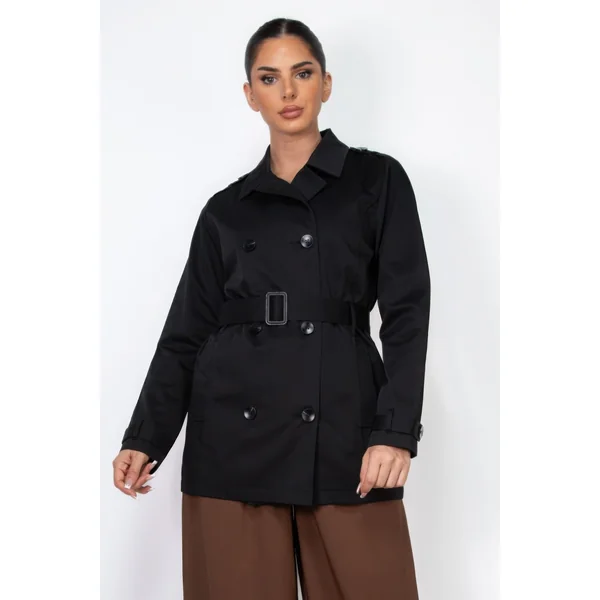 Double-breasted Notch Belted Coat