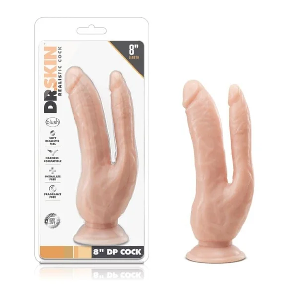 Dr Skin 8 Inch Double Penetration Cock with Suction Cup Base