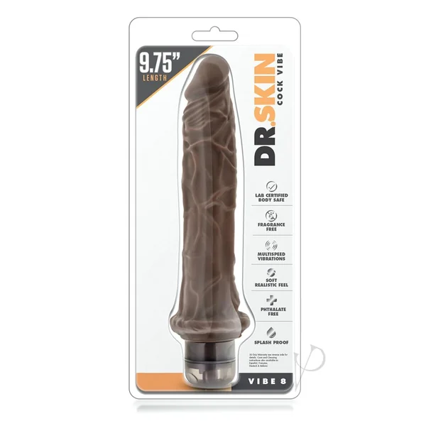 Dr. Skin Silver Collection Cock Vibe 8 Vibrating Dildo 9.75in - Chocolate