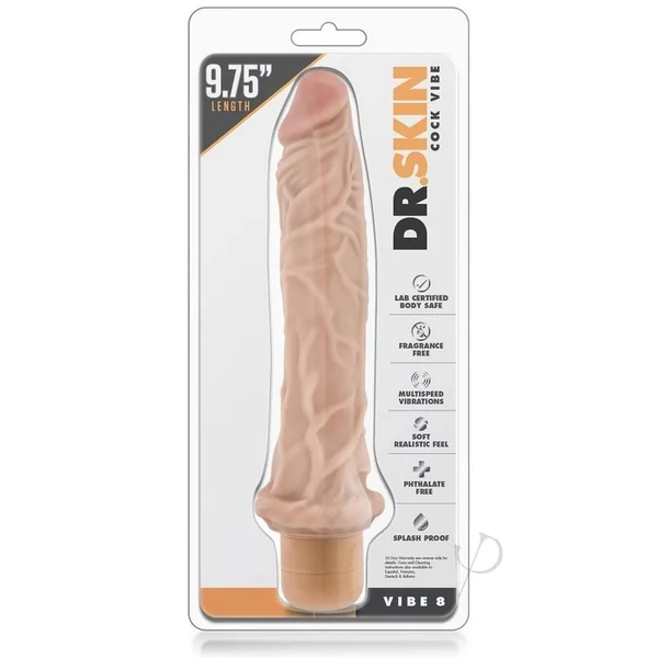 Dr. Skin Silver Collection Cock Vibe 8 Vibrating Dildo 9.75in - Vanilla