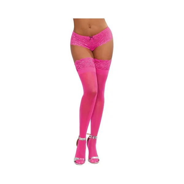 Dreamgirl - Neon Pink Thigh Highs with Silicone Lace Top