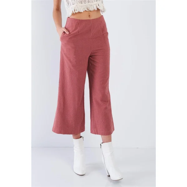 Dusty Rose Pink Cotton Pinstripe Gaucho Pants