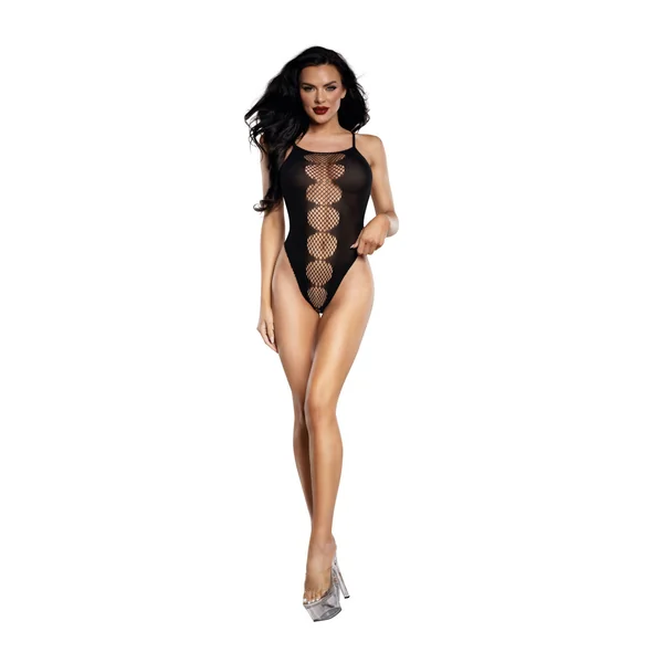 Easy Teddy With Fishnet Peek-A-Boo (Black) – Lingerie