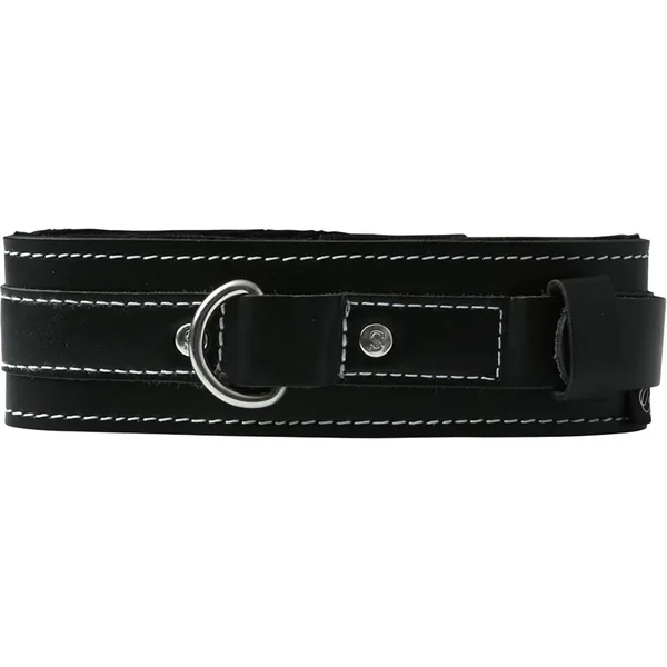 Edged Lined Leather Sex Collar Adjustable Black Sportsheets
