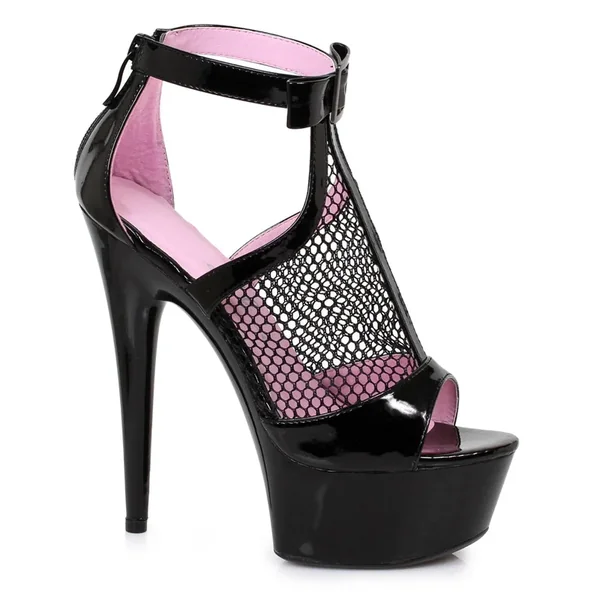 Ellie Shoes Cais 6″ Stiletto Fishnet Platform Sandal
