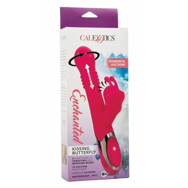 Enchanted Kissing Butterfly Rechargeable Silicone Thrusting and Rotating Vibrator with Clitoral Stimulator