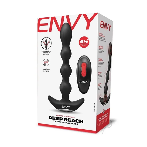 Envy Toys Deep Reach Rechargeable Silicone Vibrating Anal Beads with Remote Control - Black