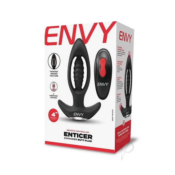 Envy Toys Enticer Rechargeable Silicone Expander Butt Plug with Remote Control - Black