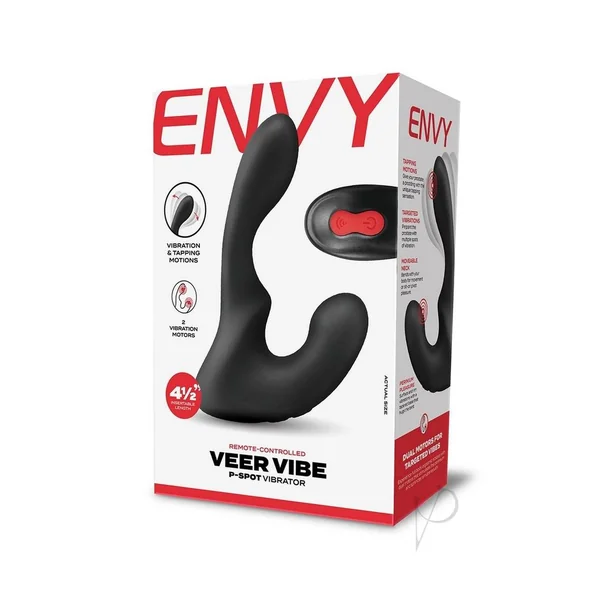 Envy Toys Veer Vibe Rechargeable Silicone P-Spot Vibrator with Remote Control - Black