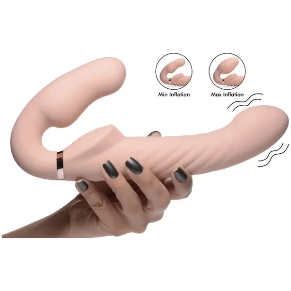Ergo-Fit Twist Inflatable Vibrating Silicone Strapless Strap-on – Beige